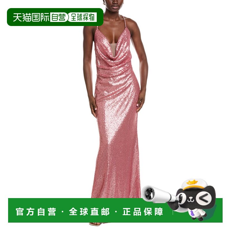 自营Rene Ruiz垂褶前围领口礼服-粉红色 美国奥莱直发