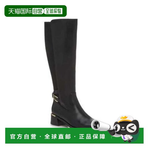 自营Unisa Apryl  Black Knee High Round Toe Block Heel Riding