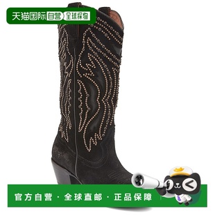 美国奥莱直发 黑色长筒靴 自营Frye Shelby饰钉皮靴