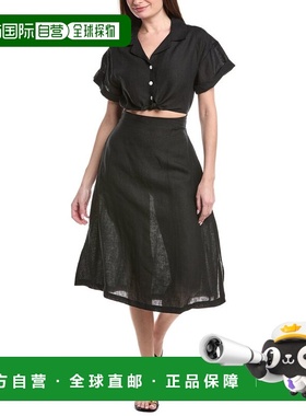 自营Vitamin A Playa Cut Out Linen Midi Dress - black 美国奥