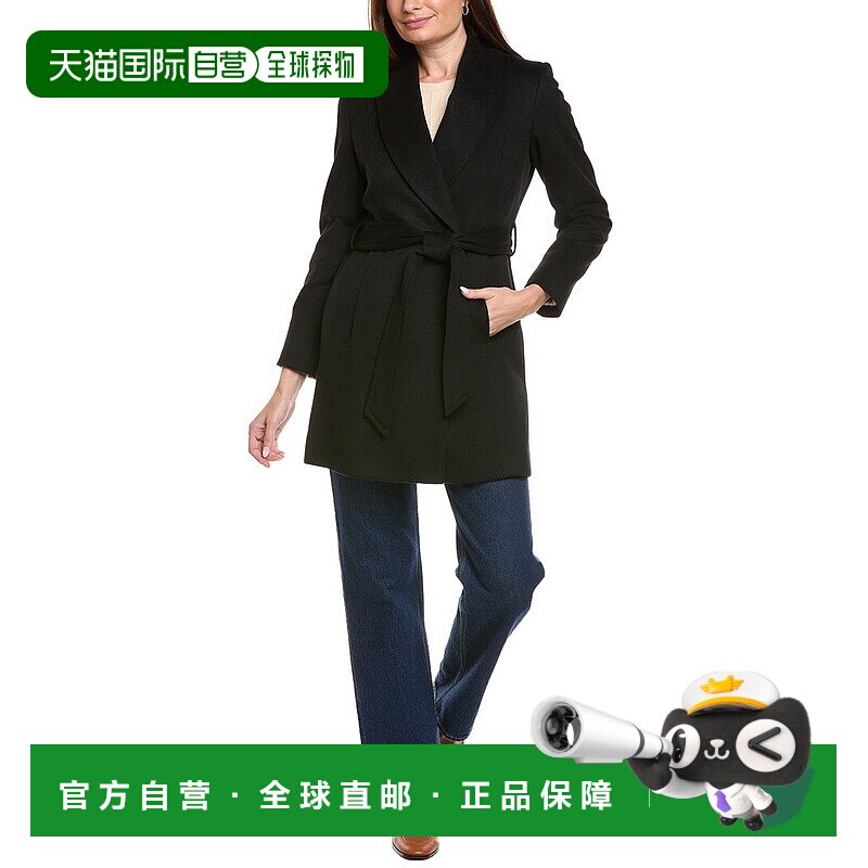 自营sofiacashmere带羊毛和羊绒混纺裹身外套-黑色 美国奥莱直发