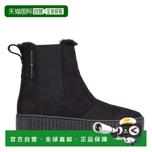 自营tommy hilfiger黑色Essential皮革切尔西靴-黑色 美国奥莱直