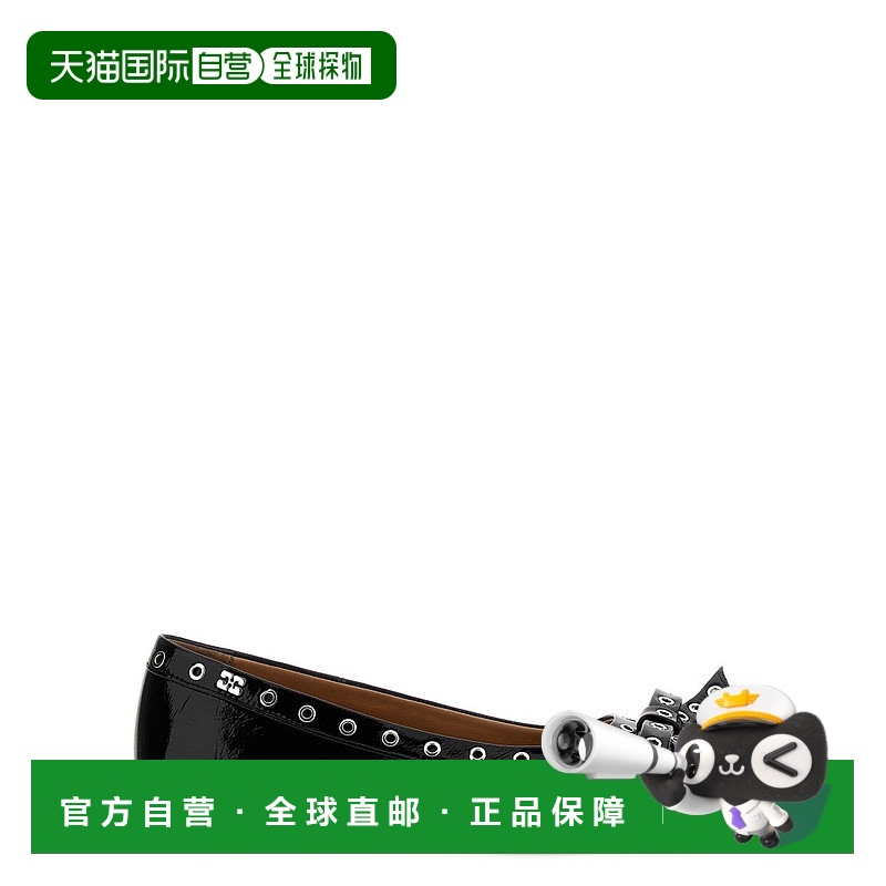 自营 ganni“Eyelets Bow”芭蕾平底鞋-黑色 美国奥莱直发