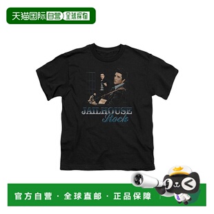 自营 gildan猫王普雷斯利监狱摇滚短袖青年 T 恤/T 恤 - 黑色 美