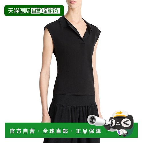 自营Vince Cap Sleeve Polo Shirt - black 美国奥莱直发
