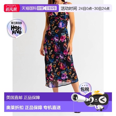 自营 le lisSleeveless V-Neck Floral Printed Midi Dress In Bl