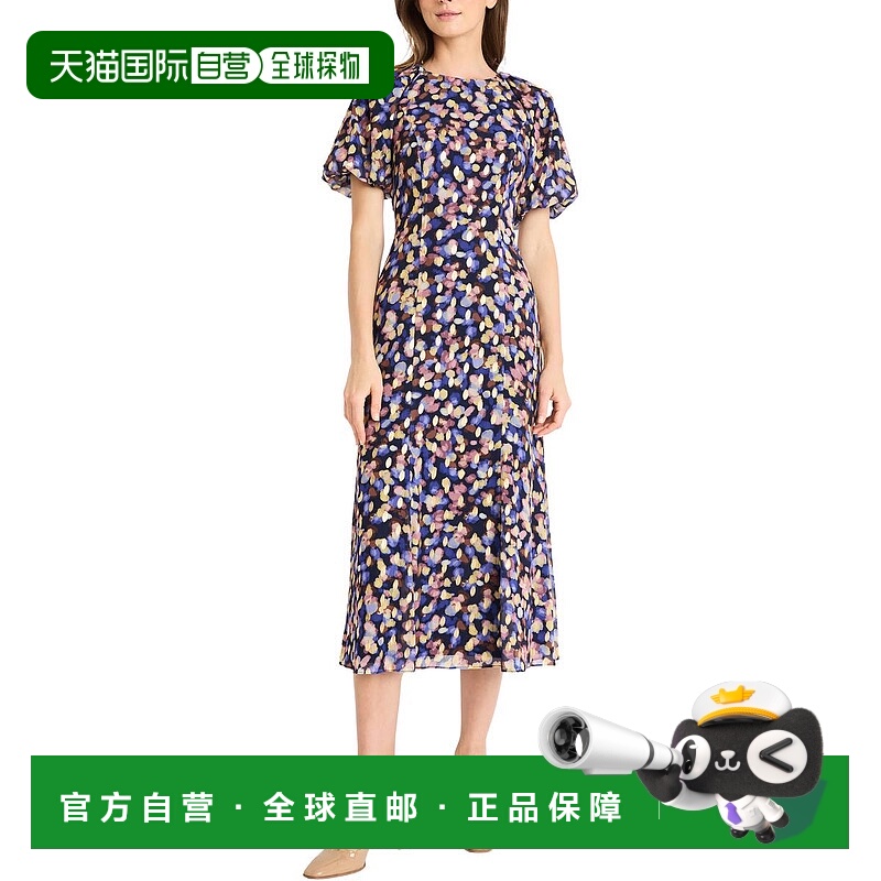 自营maggy london女式印花金属迷笛裙-海军蓝/紫色 美国奥莱直发
