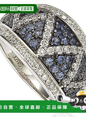 自营Suzy Levian 纯银和 18K 金蓝宝石和钻石密钉之字形戒指 - 蓝