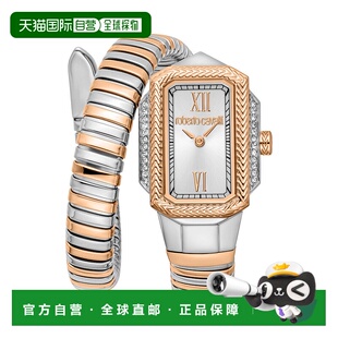 自营 Roberto Cavalli女士蛇不锈钢双色银色和玫瑰金彩色手表 美