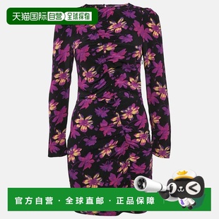 自营Maje Black Floral Ruched Long Sleeve Mini Dress - black