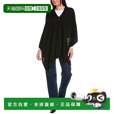 自营amicale cashmereAmicale羊绒纽扣肩羊绒斗篷-黑色 美国奥莱