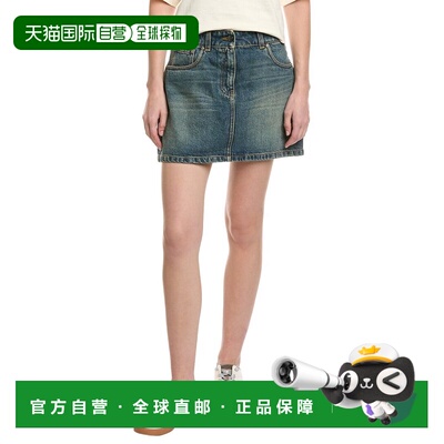 自营Palm Angels Leather-Trim Denim Skirt - blue 美国奥莱直发