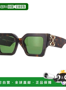 自营off-white米白色方形全边太阳镜，哈瓦那框架和绿色镜片Oeri1