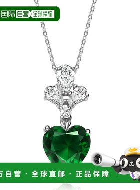自营 genevive纯银绿色立方氧化锆心形吊坠项链 绿色 美国奥莱直