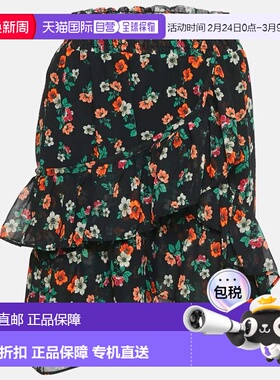 自营Maje Black Floral Print Ruffled Jupe Imprime Mini Skirt
