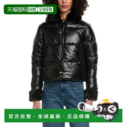 自营La Fiorentina Metallic Puffer Jacket - black 美国奥莱直