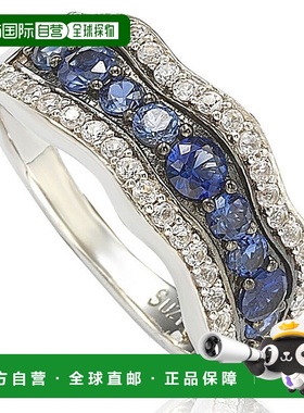 自营 925 纯银波浪形戒指中的 Suzy Levian 蓝宝石和钻石配饰 -