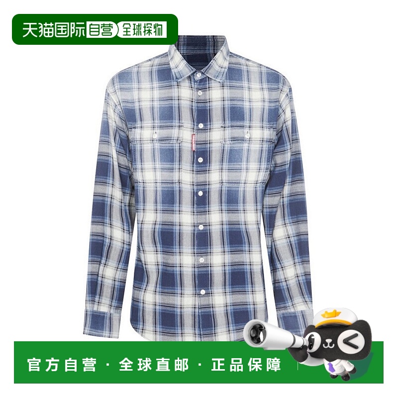自营dsquared2Classic Plaid Cotton Shirt With Button-Down Col