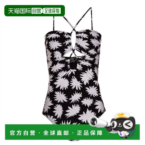 自营 Patbo 女式黑白花卉大丽花系带连体泳衣 - 黑色/白色 美国奥