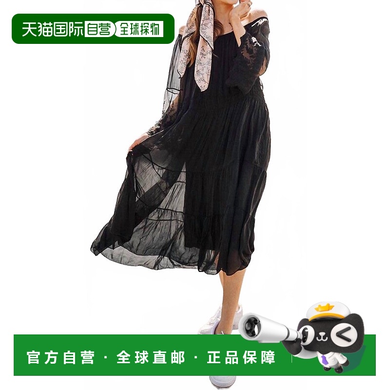自营gigi modaDelica Midi Dress In Black - black 美国奥莱直发