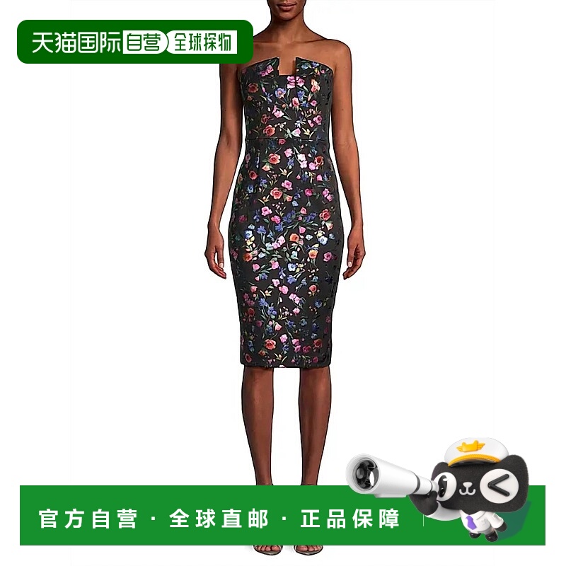 自营black haloLena花朵刺绣紧身连衣裙，棱柱绽放 美国奥莱直发
