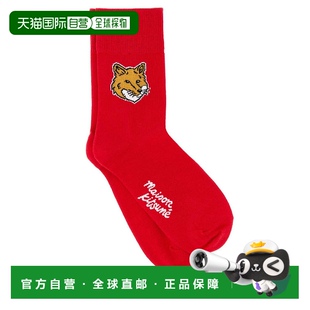 红色 Kitsune狐狸头Intarsia针织棉混纺袜子 美国奥 Maison 自营