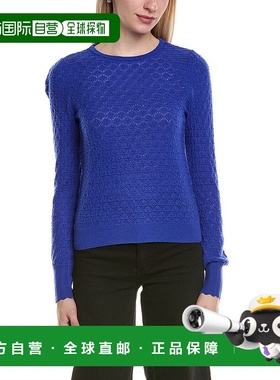 自营sofiacashmere Pointelle圆领羊毛和羊绒混纺毛衣-蓝色 美国