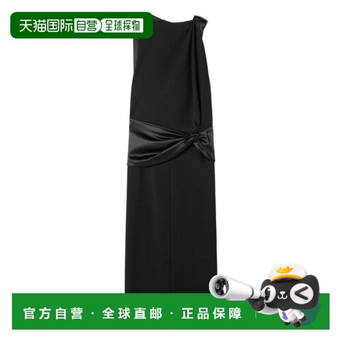 自营lanvinOpen Back Midi Dress with Satin Detail - black 美