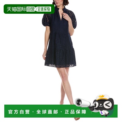 自营CeCe V-Neck Tiered Babydoll Dress - blue 美国奥莱直发