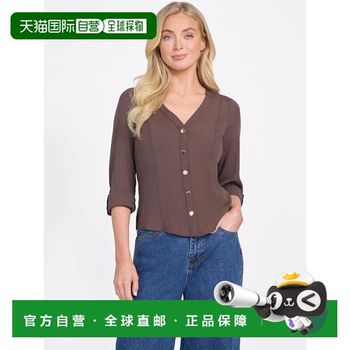 自营guessKadie Woven Top - dark coffee 美国奥莱直发上衣女装