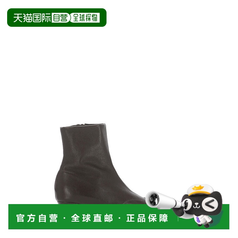 自营khaite棕色皮革脚踝靴，方形脚趾-棕色 美国奥莱直发