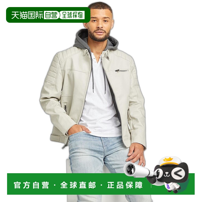 【美国直邮】Guess Factory|Davino 仿皮连帽摩托夹克外套