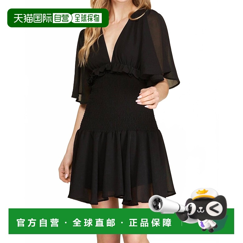 自营she + skyCamilla Flutter Dress In Black - black 美国奥莱