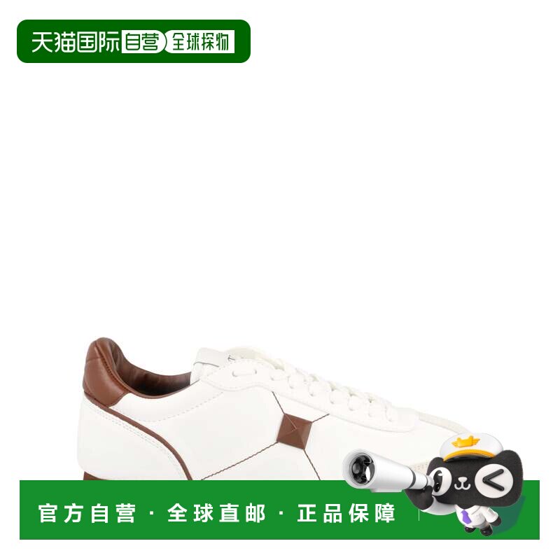 自营valentino一钉绗缝皮革运动鞋-白巧克力棕色象牙色 美国奥莱
