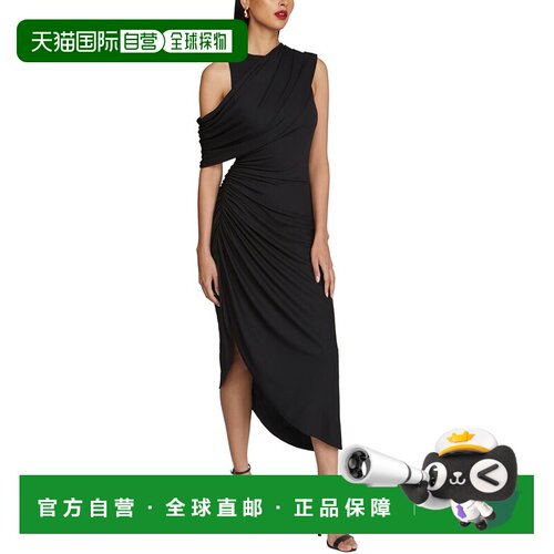 自营Halston Gabrielle Midi连衣裙-黑色 美国奥莱直发