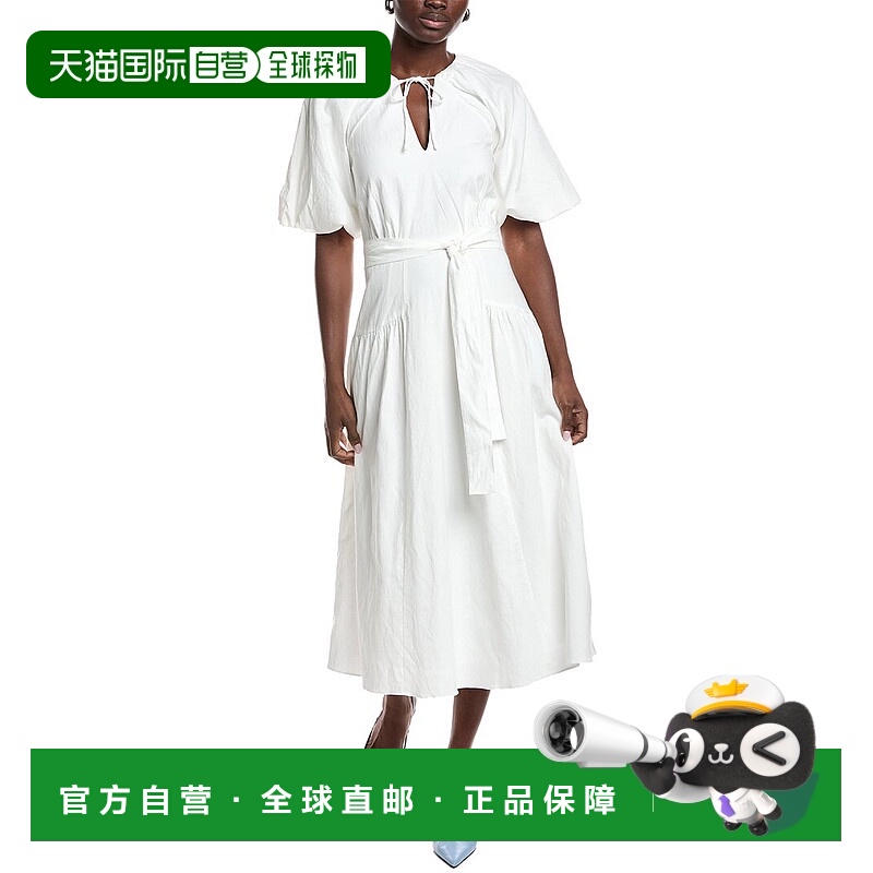 自营Reiss Alice亚麻混纺泡泡袖连衣裙-白色 美国奥莱直发