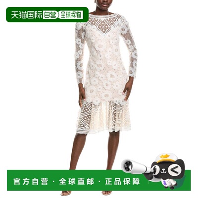 自营Tadashi Shoji Idly Embroidered Illusion Dress - white 美