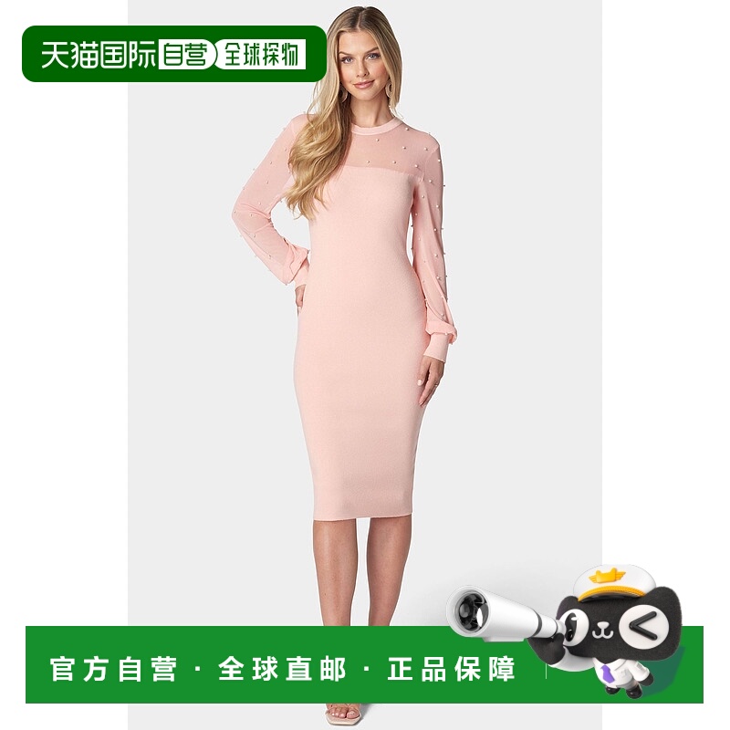 自营Bebe Women's Pearl Mesh Sweater Dress - blush 美国奥莱直