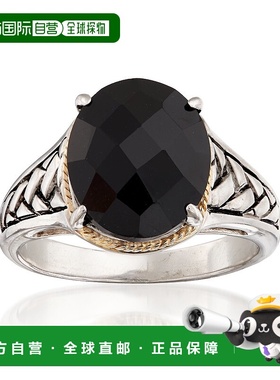 自营 925 纯银和 14 克拉黄金 Ross-Simons 椭圆形黑色缟玛瑙编织