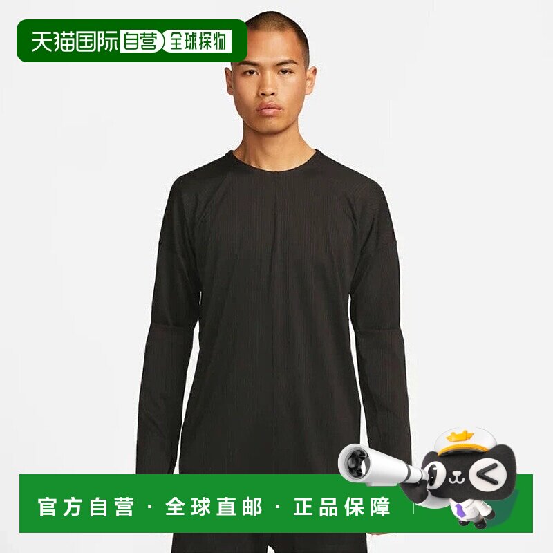 自营Nike瑜伽上衣男子黑色条纹Dri-Fit拇指孔连肩袖活动SRT325-黑