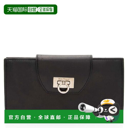 自营Ferragamo Calfskin Gancini Long Wallet - black 美国奥莱