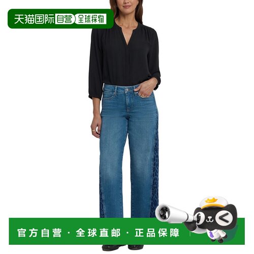 自营NYDJ Teresa Leopard Crest Wide Leg Jean - brown 美国奥莱
