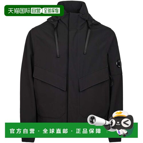 自营c.p. company哑光黑色连帽夹克，搭配别致的镜片细节-黑色 美