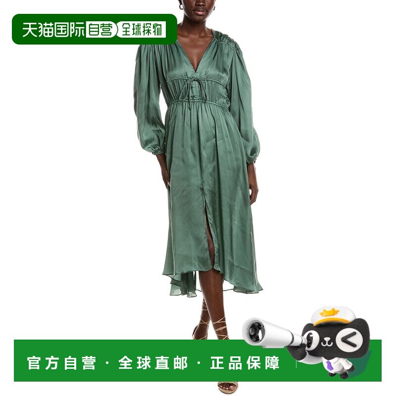 自营Maje气球袖迷笛裙-绿色 美国奥莱直发连衣裙长裙图片