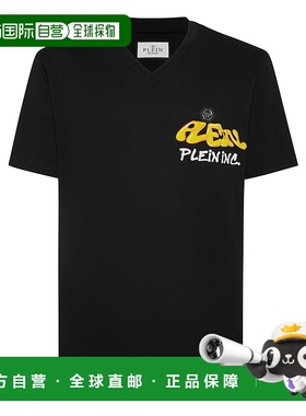 philipp pleinT 恤 V 领 SS Bombing Graffiti - 黑色 【美国奥莱