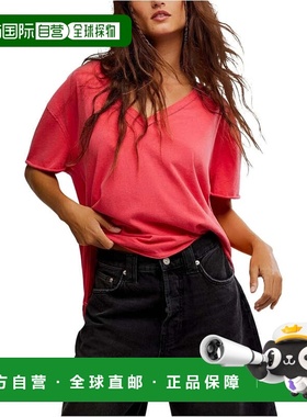 自营Women's Free People Nina T-Shirt Atlas Red  Cotton V-Nec