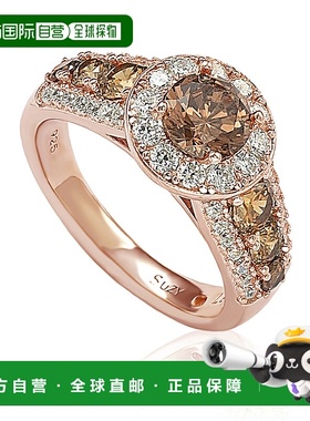 自营 Suzy Levian Bridal Rose 纯银棕色和白色立方氧化锆订婚戒