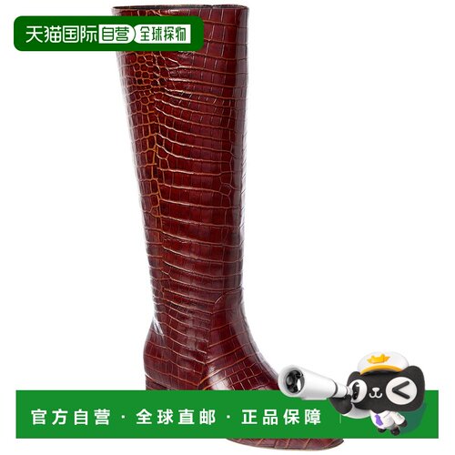 自营Veronica Beard Cecile Croc压花皮革及膝长靴-红色 美国奥莱