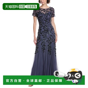 自营Adrianna Papell珠饰亮片长裙-蓝色 美国奥莱直发连衣裙