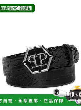自营philipp pleinLeather Belt Hexagon - black/blacknickel 美